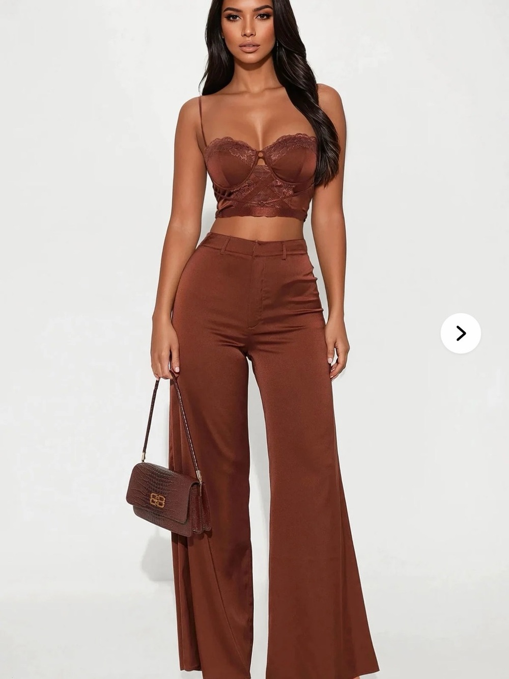Fashion Nova Brown Wide Leg Pants Set
